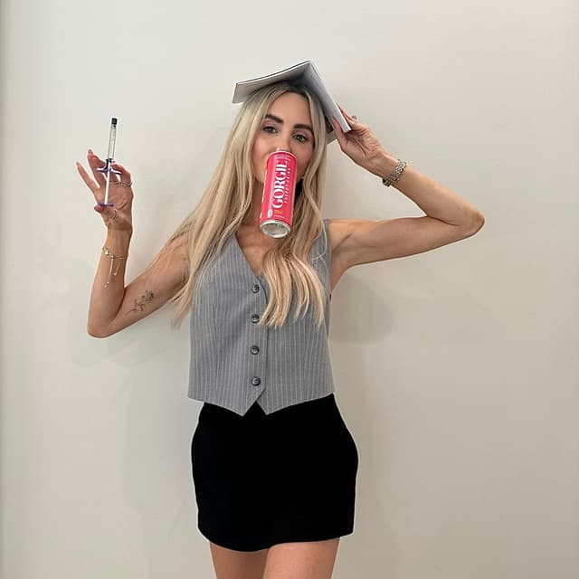 Amy smiling with book on head